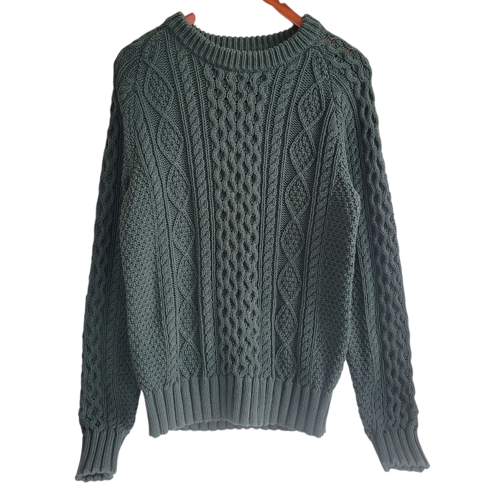 L.L. Bean Green Cable Knit Sweater